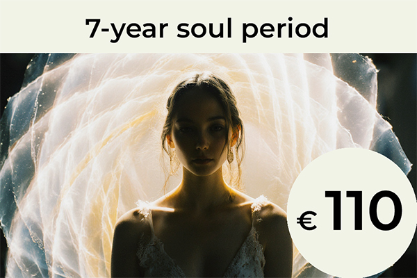 7-year soul period: The analysis of your 7-year cycle — based on anthroposophy and astrology — helps you understand which phase of life you are currently in and what your soul is experiencing during this time. By integrating numerology, we explore the individuality of your process even more deeply. We identify the main themes of this phase, and you receive practical recommendations and exercises that support you in navigating it with greater clarity. / € 110