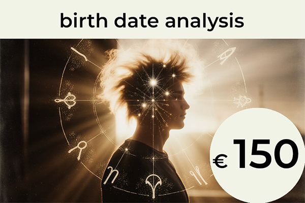 Birth Date Analysis: My method for analyzing your birth date combines numerology, astrology, and selected elements from other calculation systems. This approach allows us to gain a comprehensive understanding of your strengths and weaknesses, as well as the inner fears that require special attention in your life. We also look at how others perceive you and how you see yourself. You will discover what you need to learn and overcome, which areas of life suit you best, and where your main energy is focused to help you work through your karmic lessons. / € 150